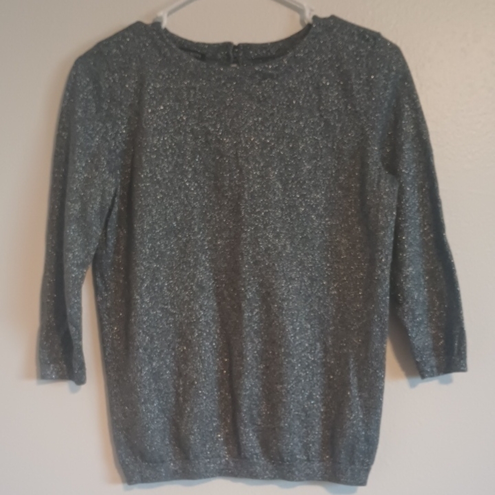 Talbots Women's SP Sparkling Gray Sweater 3/4 Sleeve Cotton Blend Office Staple